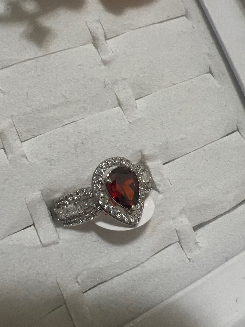 Silver Halo Teardrop Garnet Ring - Women Jewelry